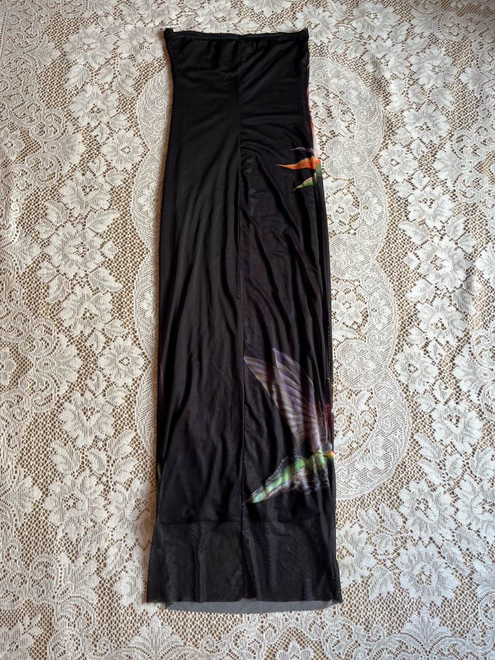 Desigual Tropical Bird Print Strapless Mesh Midi Dress, Black, Size S - Picture 2 of 5